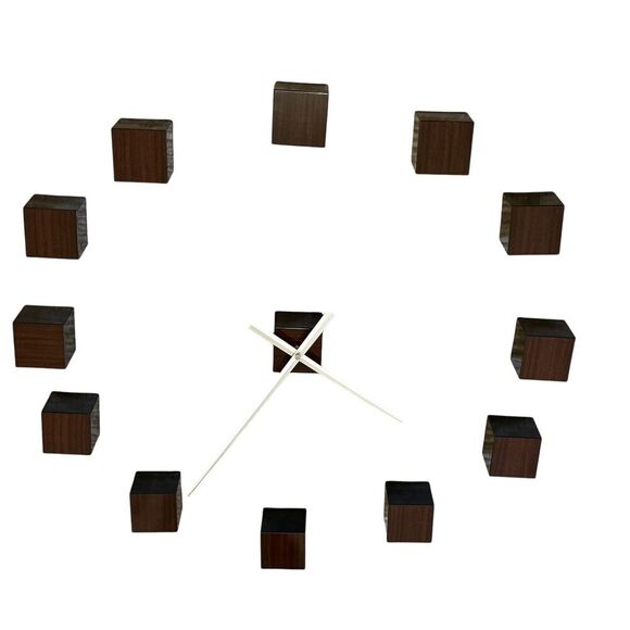 Vintage MCM Kenneth Wingard Cubic Wall Clock Faux Wood Grain Silver Hands RARE - Picture 2 of 9